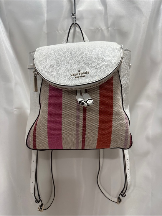 kate spade Handbags - kate spade White Leather Backpack with Pink & Orange Stripes EUC